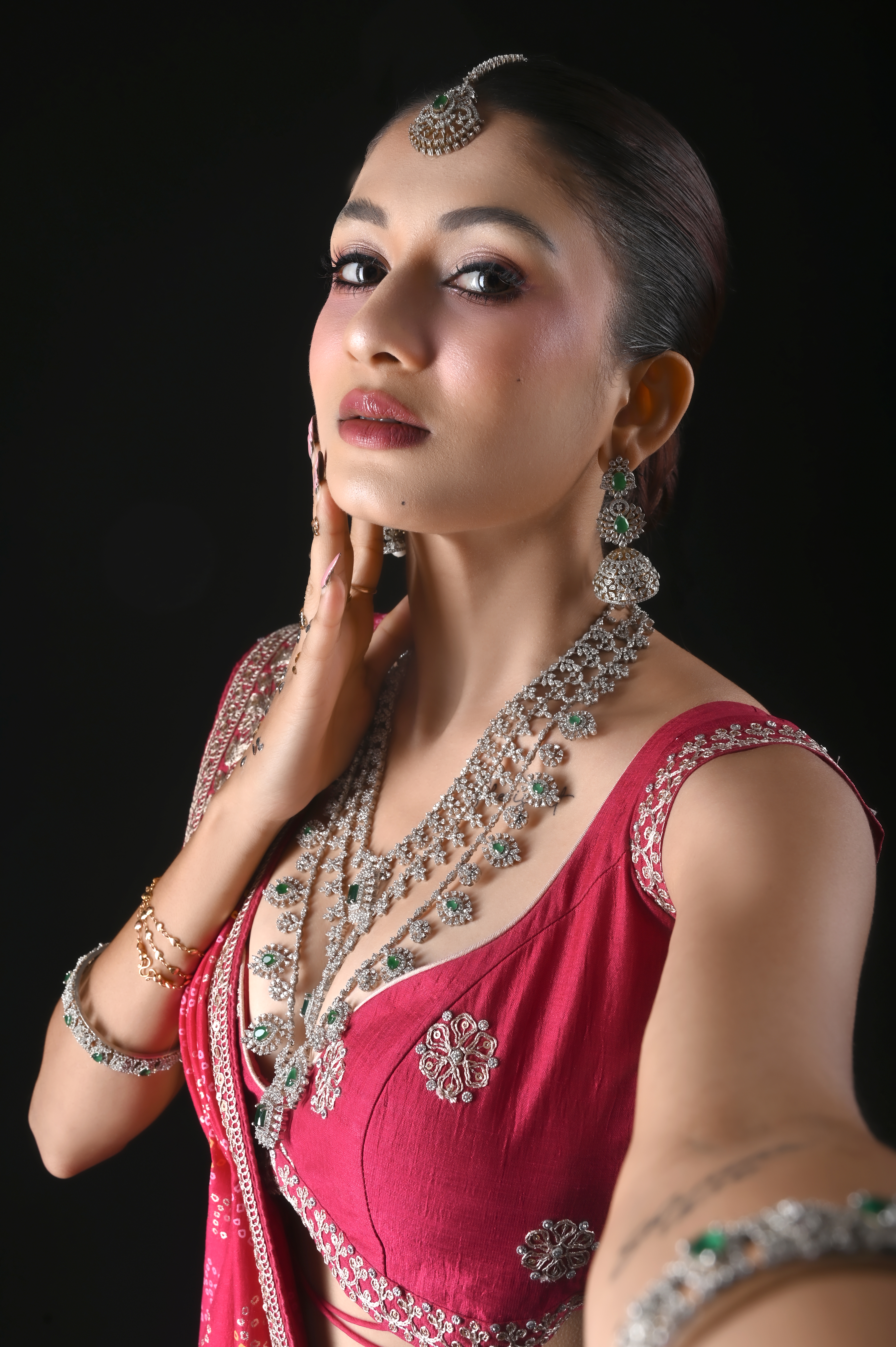 Bride in intimate engagement portrait